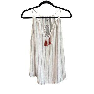 Rails Striped Sleeveless Halter Top With Tassels Small White Red Blue Linen Boho